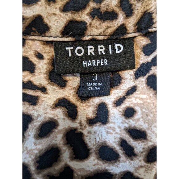 Torrid Harper Georgette Blouse Womens Plus 3X Leopard Print Roll Tab Split Neck - Picture 11 of 14